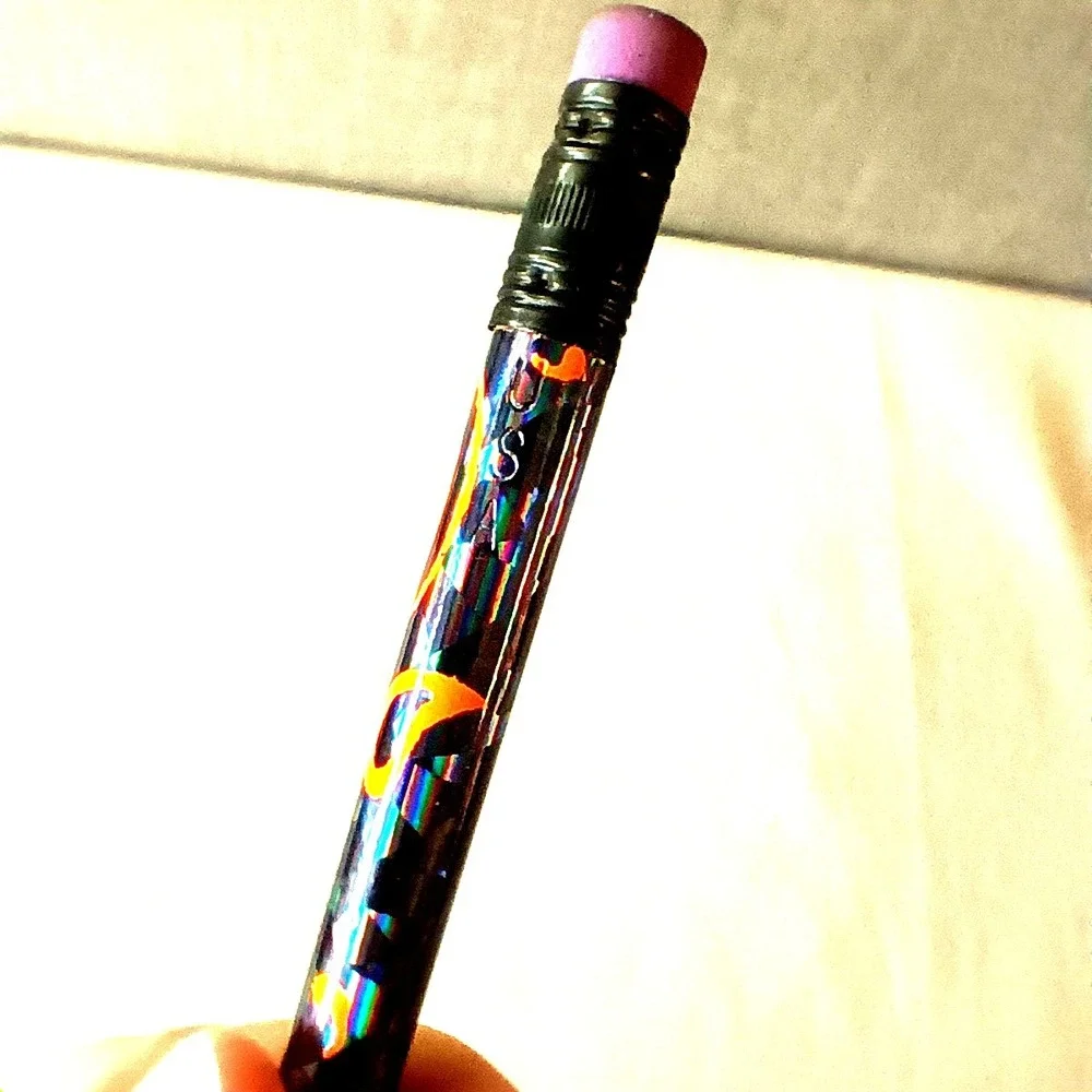 VTG 90s Holographic Neon Pencils Lot of‎ 2 Blue Orange Green Seahorse Flame USA